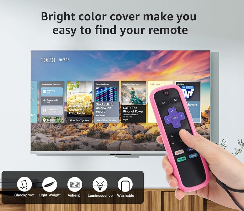 SOTATOO TCL | غلاف ريموت هيونداي روكو - عبوة 2 غلاف سيليكون لروكو إكسبريس 4K+ 2021 و ستريمينغ ستيك+ مع حبال باللون الوردي المتلألئ والأزرق السماوي - Image 2